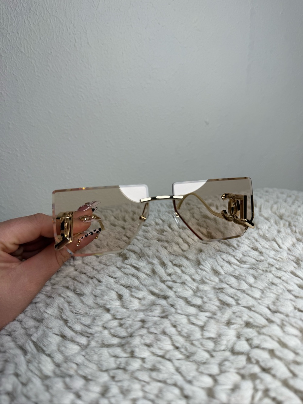 Gold Rim Brown Gradient Rimless Sunglasses